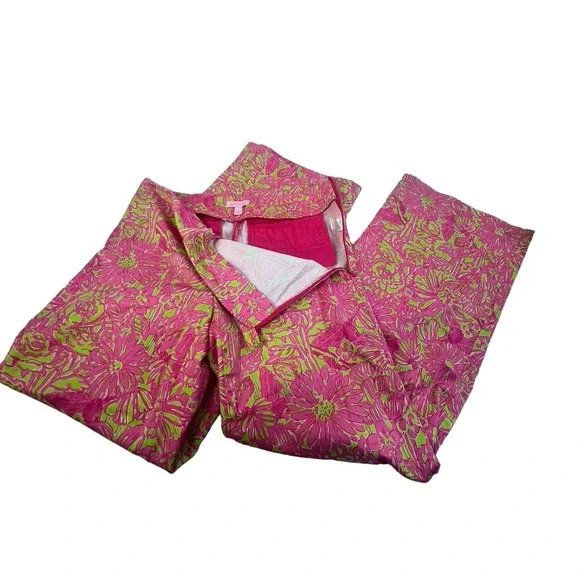 Lilly Pulitzer the seacret garden print green pink wide leg pant sz 4 - Picture 6 of 8